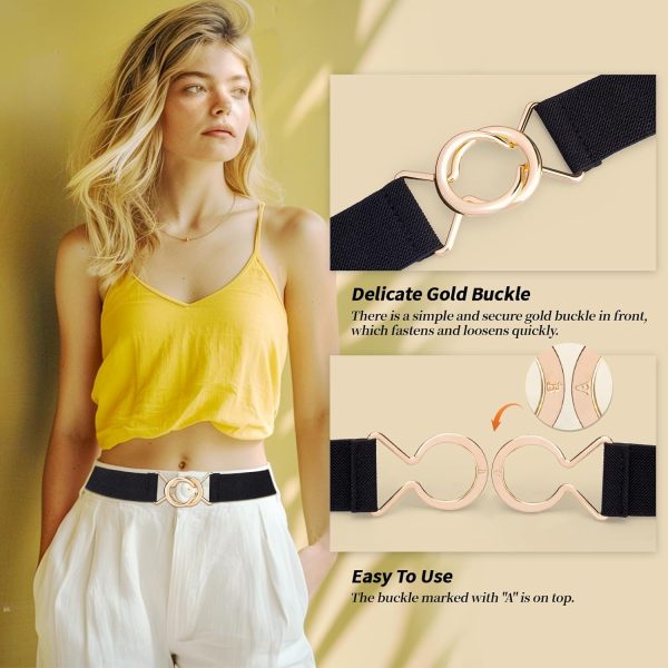maikun 2 Pack Elastic Belts Women, Ladies Waist Belt for Dress with Fashion Gold Buckle for Jeans Dresses - Image 3