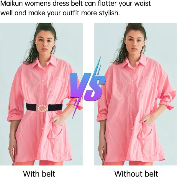 maikun 2 Pack Elastic Belts Women, Ladies Waist Belt for Dress with Fashion Gold Buckle for Jeans Dresses - Image 5