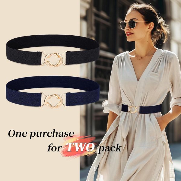 maikun 2 Pack Elastic Belts Women, Ladies Waist Belt for Dress with Fashion Gold Buckle for Jeans Dresses - Image 9