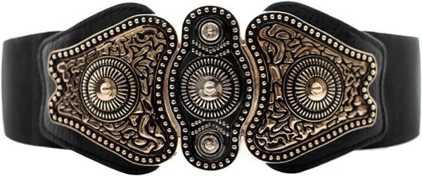 maikun Women's Wide Stretch Elastic Waist Cinch Belt Fashion Vintage Metal Buckle Dress Belt