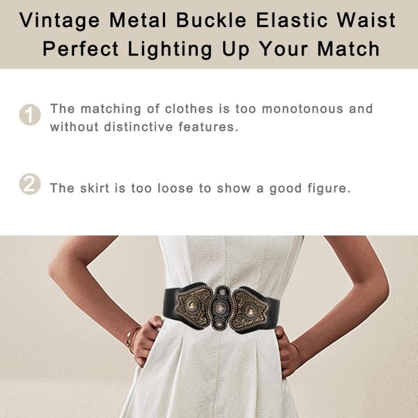maikun Women's Wide Stretch Elastic Waist Cinch Belt Fashion Vintage Metal Buckle Dress Belt - Image 3