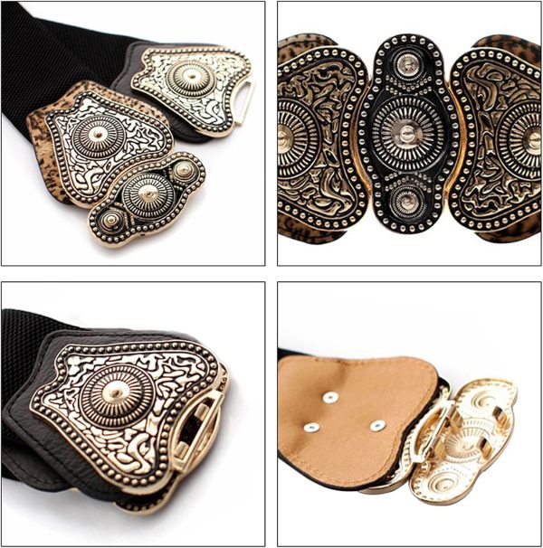 maikun Women's Wide Stretch Elastic Waist Cinch Belt Fashion Vintage Metal Buckle Dress Belt - Image 4