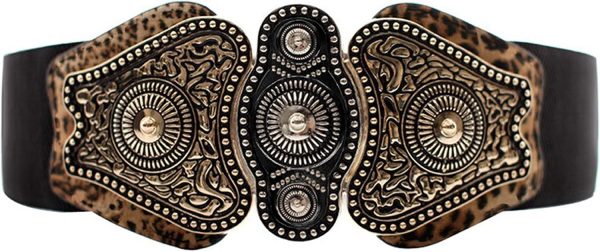 maikun Women's Wide Stretch Elastic Waist Cinch Belt Fashion Vintage Metal Buckle Dress Belt - Image 7
