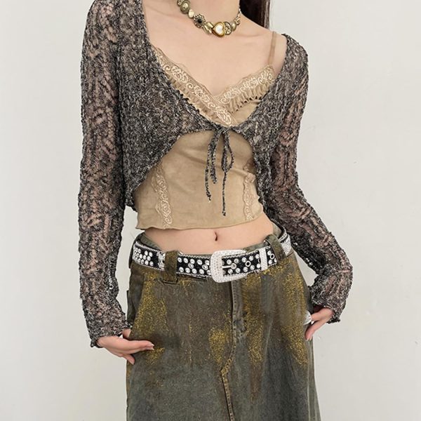 maikun Rhinestone Skull Belt for Men Women, Bling Western Studded Y2K Leather Belt - Image 3
