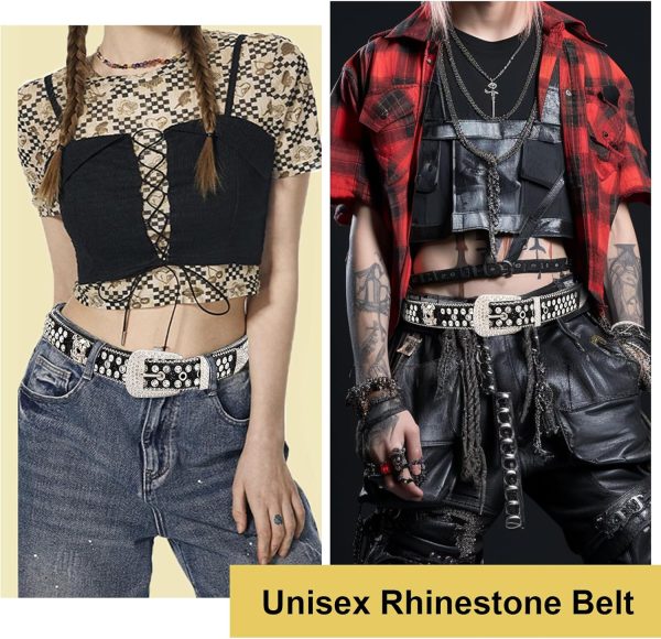 maikun Rhinestone Skull Belt for Men Women, Bling Western Studded Y2K Leather Belt - Image 4