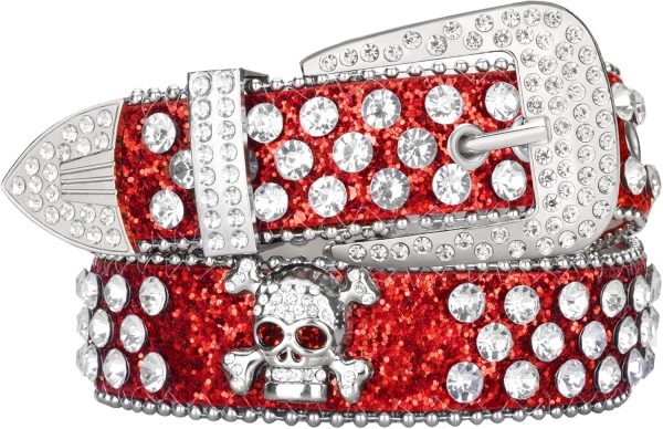 maikun Rhinestone Skull Belt for Men Women, Bling Western Studded Y2K Leather Belt - Image 7