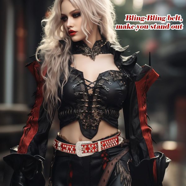 maikun Rhinestone Skull Belt for Men Women, Bling Western Studded Y2K Leather Belt - Image 8