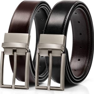 maikun Mens Reversible Leather Belt, Black Casual Belts for Men, One Reverse for 2 Sides