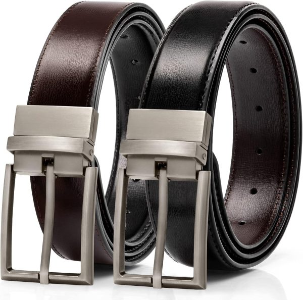 maikun Mens Reversible Leather Belt, Black Casual Belts for Men, One Reverse for 2 Sides