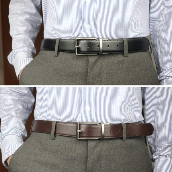 maikun Mens Reversible Leather Belt, Black Casual Belts for Men, One Reverse for 2 Sides - Image 2