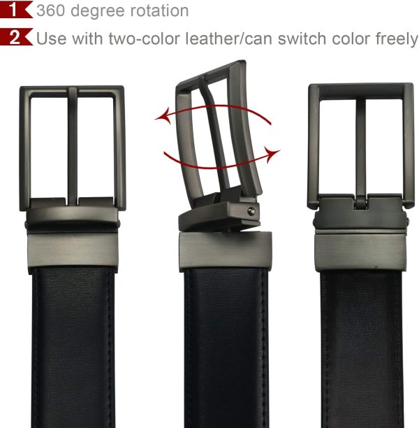 maikun Mens Reversible Leather Belt, Black Casual Belts for Men, One Reverse for 2 Sides - Image 3