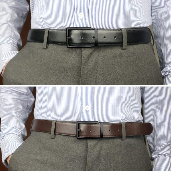 maikun Mens Reversible Leather Belt, Black Casual Belts for Men, One Reverse for 2 Sides - Image 11