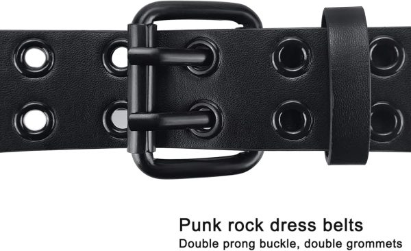 maikun Grommet Leather Belts for Men, Mens Black Studded Belt, Womens Punk Accessories - Image 5