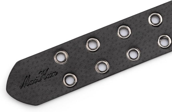 maikun Grommet Leather Belts for Men, Mens Black Studded Belt, Womens Punk Accessories - Image 7