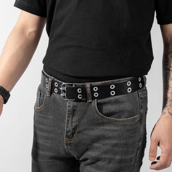 maikun Grommet Leather Belts for Men, Mens Black Studded Belt, Womens Punk Accessories - Image 9