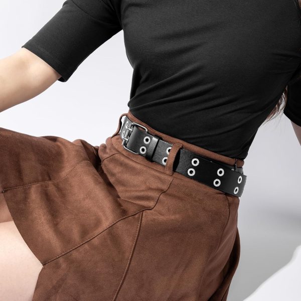 maikun Grommet Leather Belts for Men, Mens Black Studded Belt, Womens Punk Accessories - Image 10