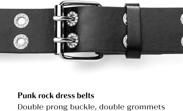 maikun Grommet Leather Belts for Men, Mens Black Studded Belt, Womens Punk Accessories - Image 11