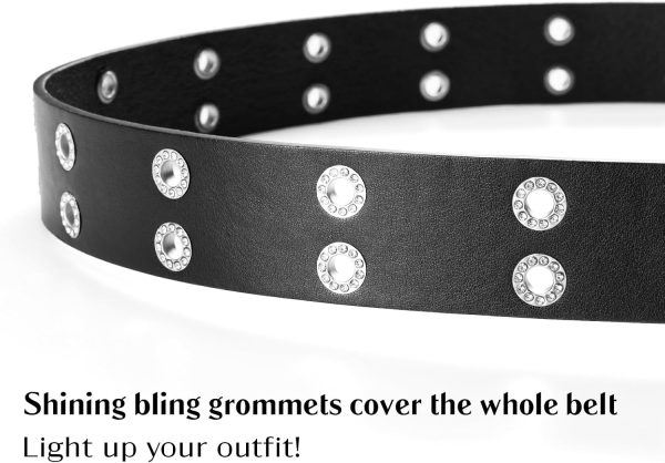 maikun Grommet Leather Belts for Men, Mens Black Studded Belt, Womens Punk Accessories - Image 12