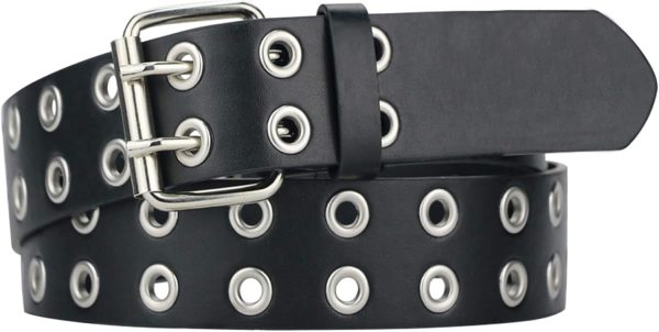 maikun Grommet Leather Belts for Men, Mens Black Studded Belt, Womens Punk Accessories - Image 13