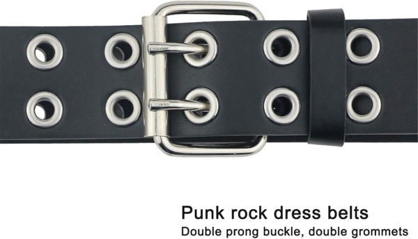 maikun Grommet Leather Belts for Men, Mens Black Studded Belt, Womens Punk Accessories - Image 15