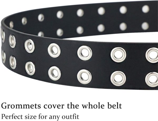maikun Grommet Leather Belts for Men, Mens Black Studded Belt, Womens Punk Accessories - Image 16