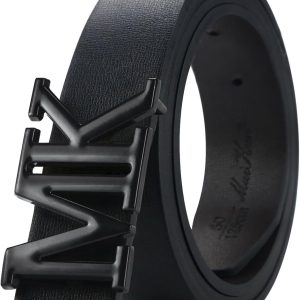 maikun Mens Dress Leather Belt, 1.3'' Width Casual Black Belt for Men