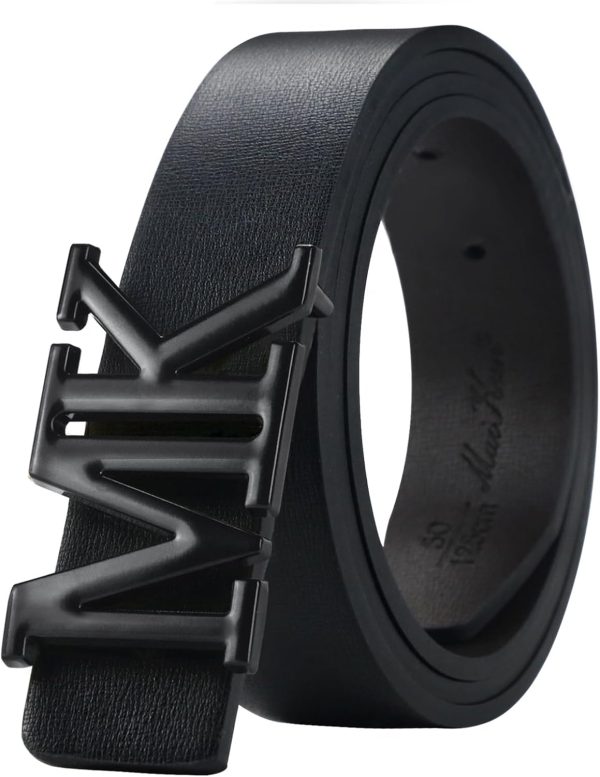 maikun Mens Dress Leather Belt, 1.3'' Width Casual Black Belt for Men