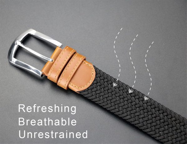 maikun Belts For Men, Canvas Elastic Belt, Mens Belts Leather Tip, Khaki, for 42''and below - Image 3