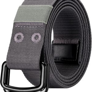 maikun Nylon Webbing Belt, Darkgrey Canvas Military Tactical Men Belt, Outdoor Doubule D-Ring Buckle for Waist Size 28-32''