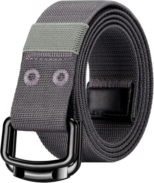 maikun Nylon Webbing Belt, Darkgrey Canvas Military Tactical Men Belt, Outdoor Doubule D-Ring Buckle for Waist Size 28-32''