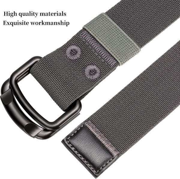 maikun Nylon Webbing Belt, Darkgrey Canvas Military Tactical Men Belt, Outdoor Doubule D-Ring Buckle for Waist Size 28-32'' - Image 3